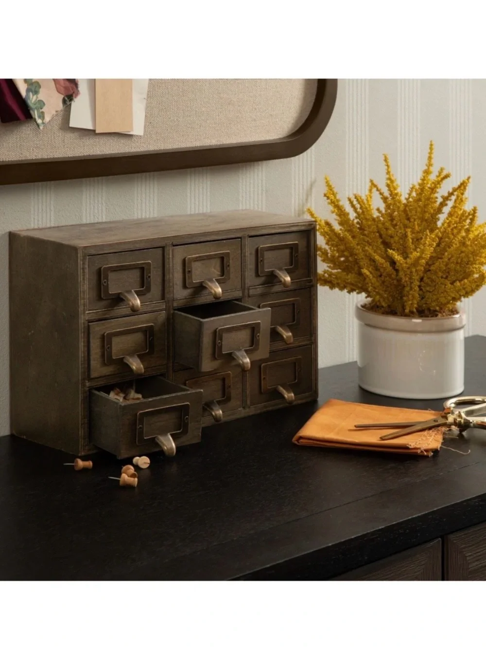 Antique-Style 9-Drawer Desktop Organizer in Aged Brass